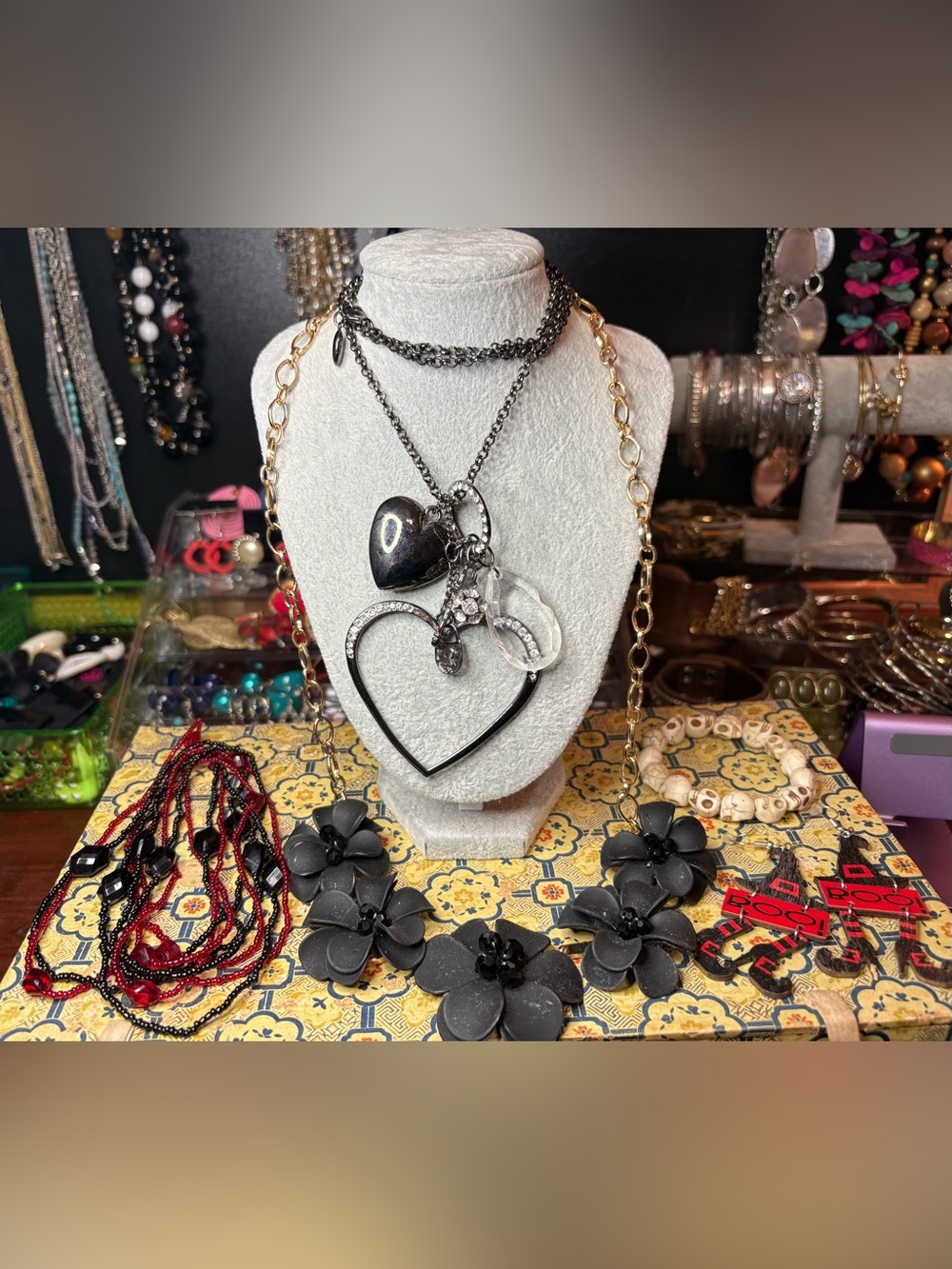 Spooky Halloween Jewelry Lot Black Gothic Necklaces Bracelets Costume